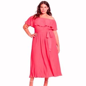 Lane Bryant Convertible Off-Shoulder Pleated Maxi Dress Pink Size 18/20 Pockets